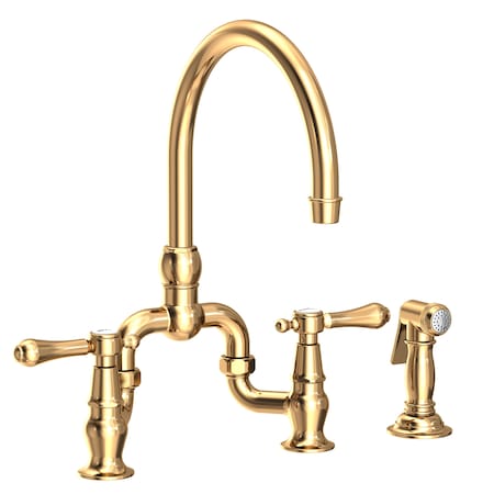 Newport Brass Kitchen Bridge Faucet With Side Spray, Brass 9459-03N